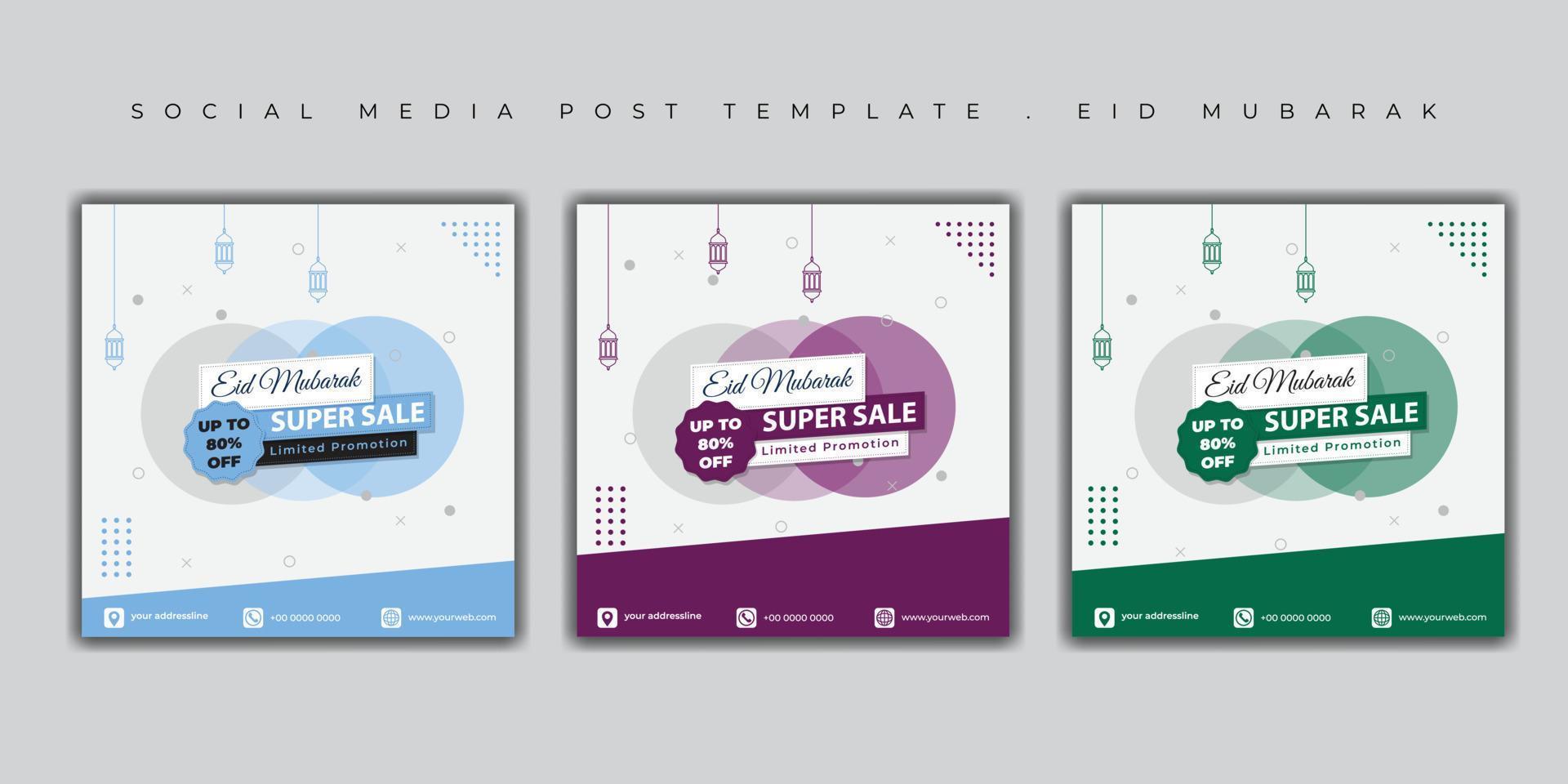 Eid Mubarak Social media post. set of social media post template with feminine design vector