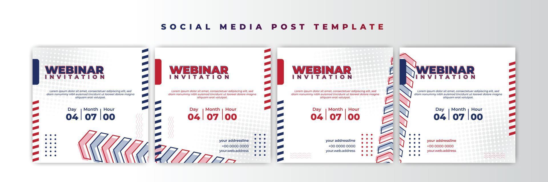 Set of Social media post template. Webinar invitation banner with blue and red color design. vector
