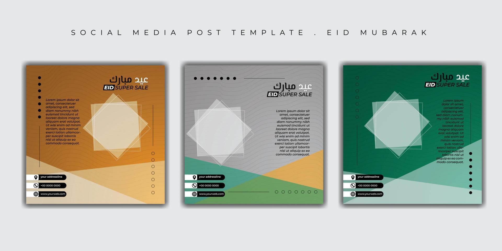 conjunto de plantillas de publicaciones en redes sociales. diseño de fondo de eid mubarak. vector