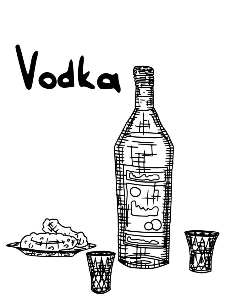 vodka alcohol doodle on a white background. print vector