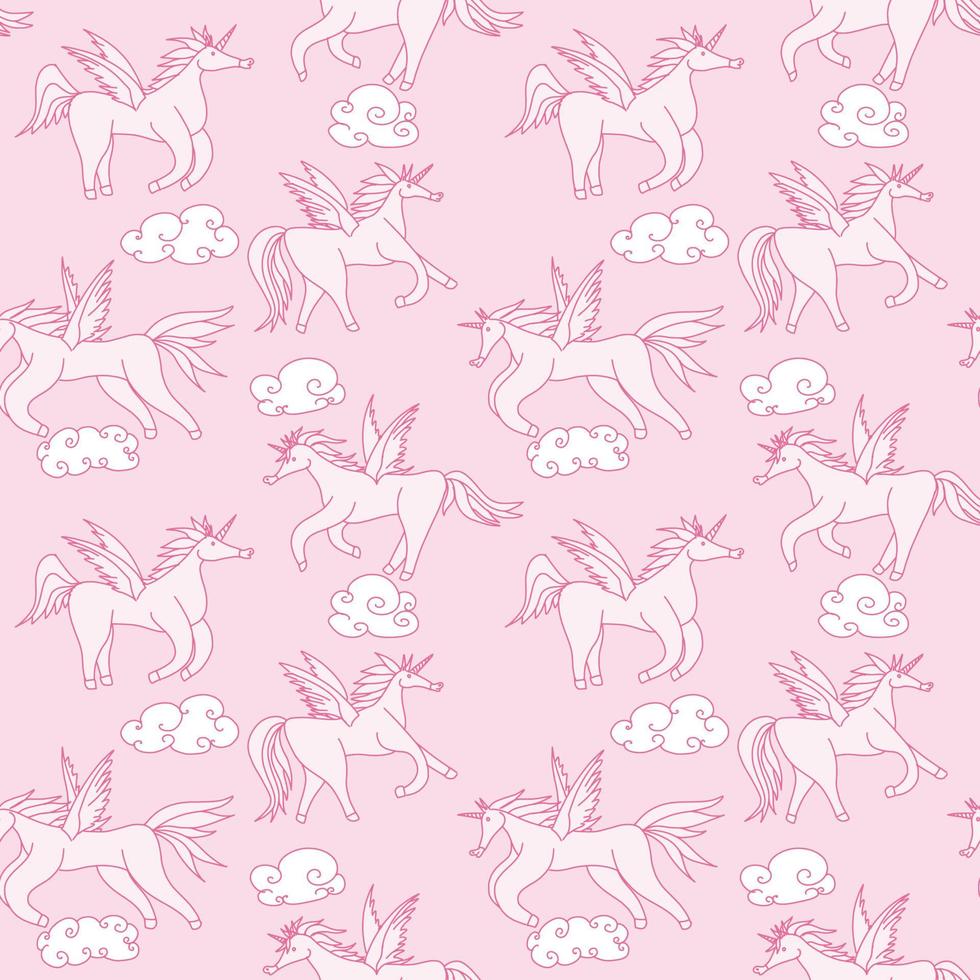 pink seamless pattern unicorns in the sky and sun vector