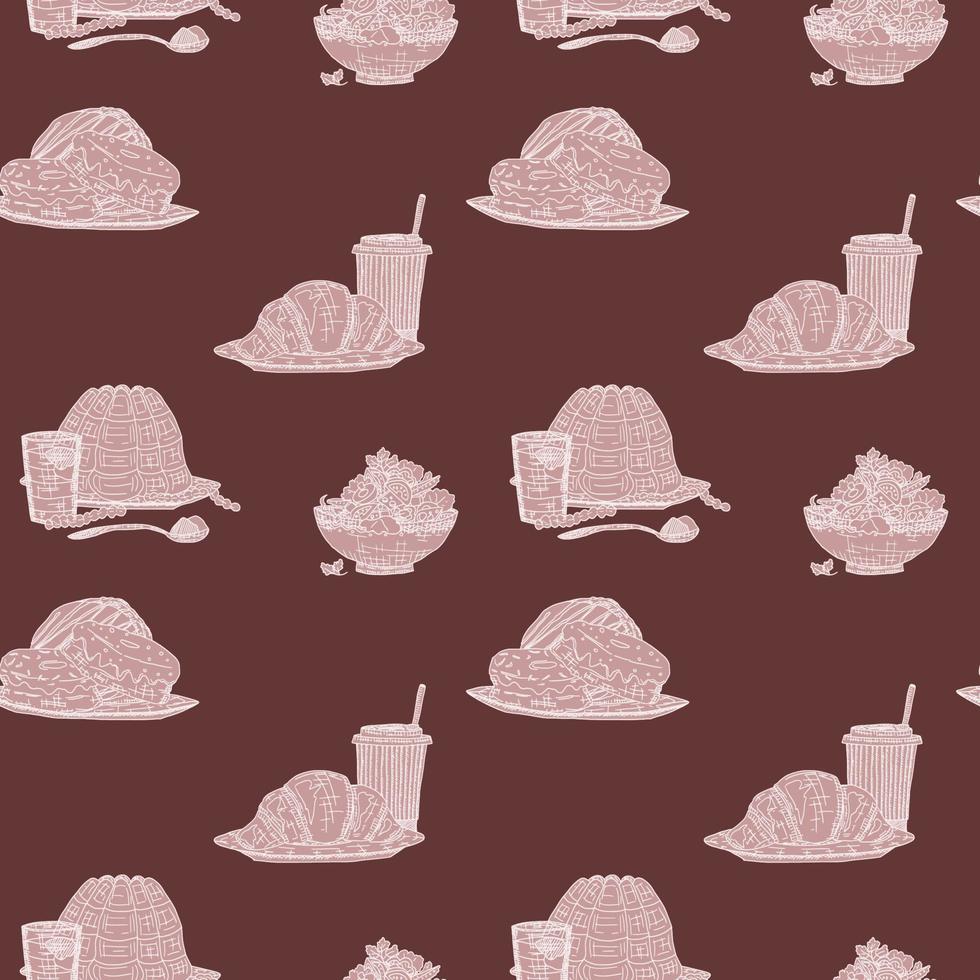 Brown Food Pattern Sketch Doodle Drawings. print vector