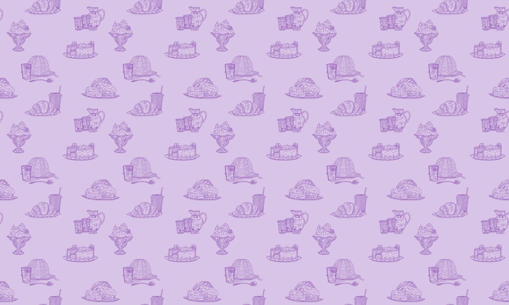 pastry sweets background purple. doodle sketch vector