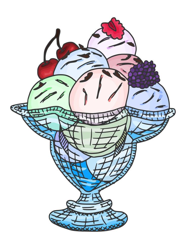 ice cream in a glass of glass. doodle sketch vector
