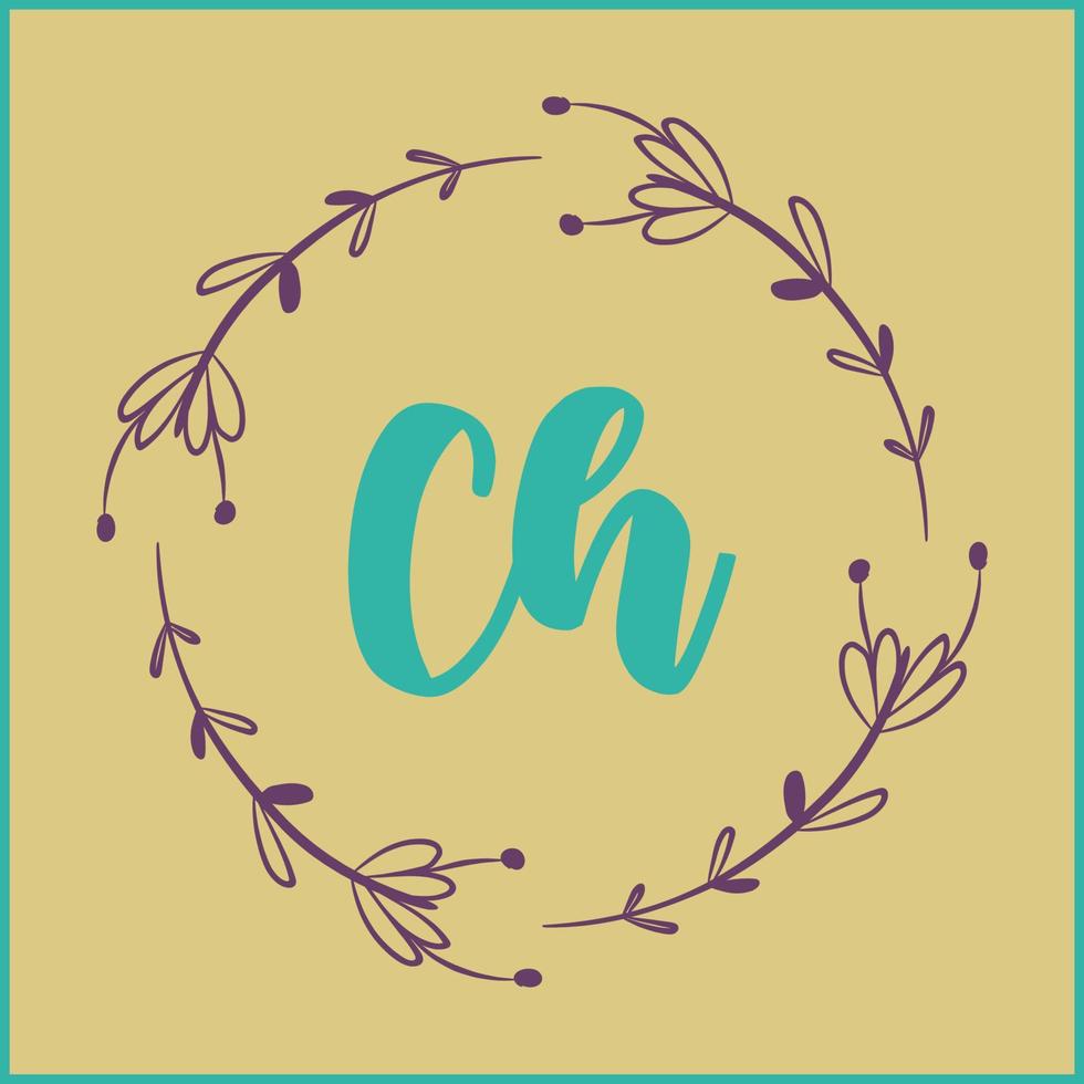 CH initial handwriting Floral  logo vector
