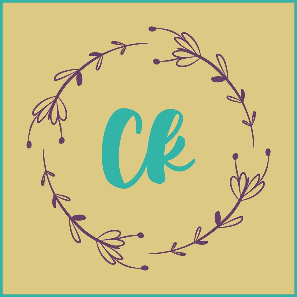 CK initial handwriting Floral  logo vector