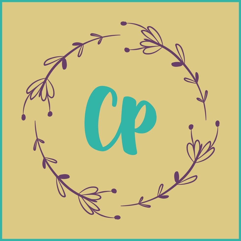 CP initial handwriting Floral  logo vector