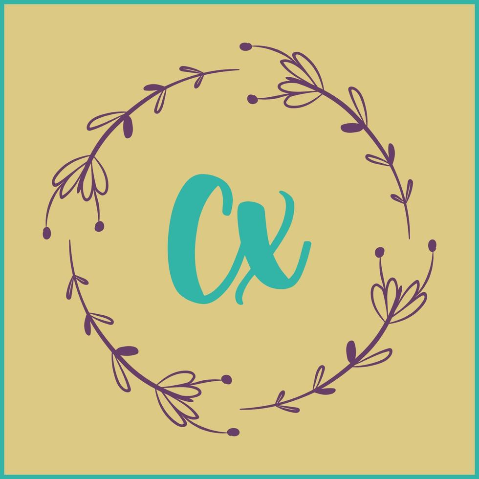 cx logotipo floral de escritura a mano inicial vector