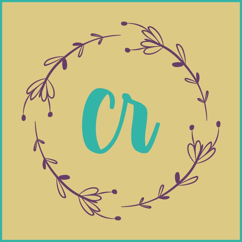 CR initial handwriting Floral  logo vector