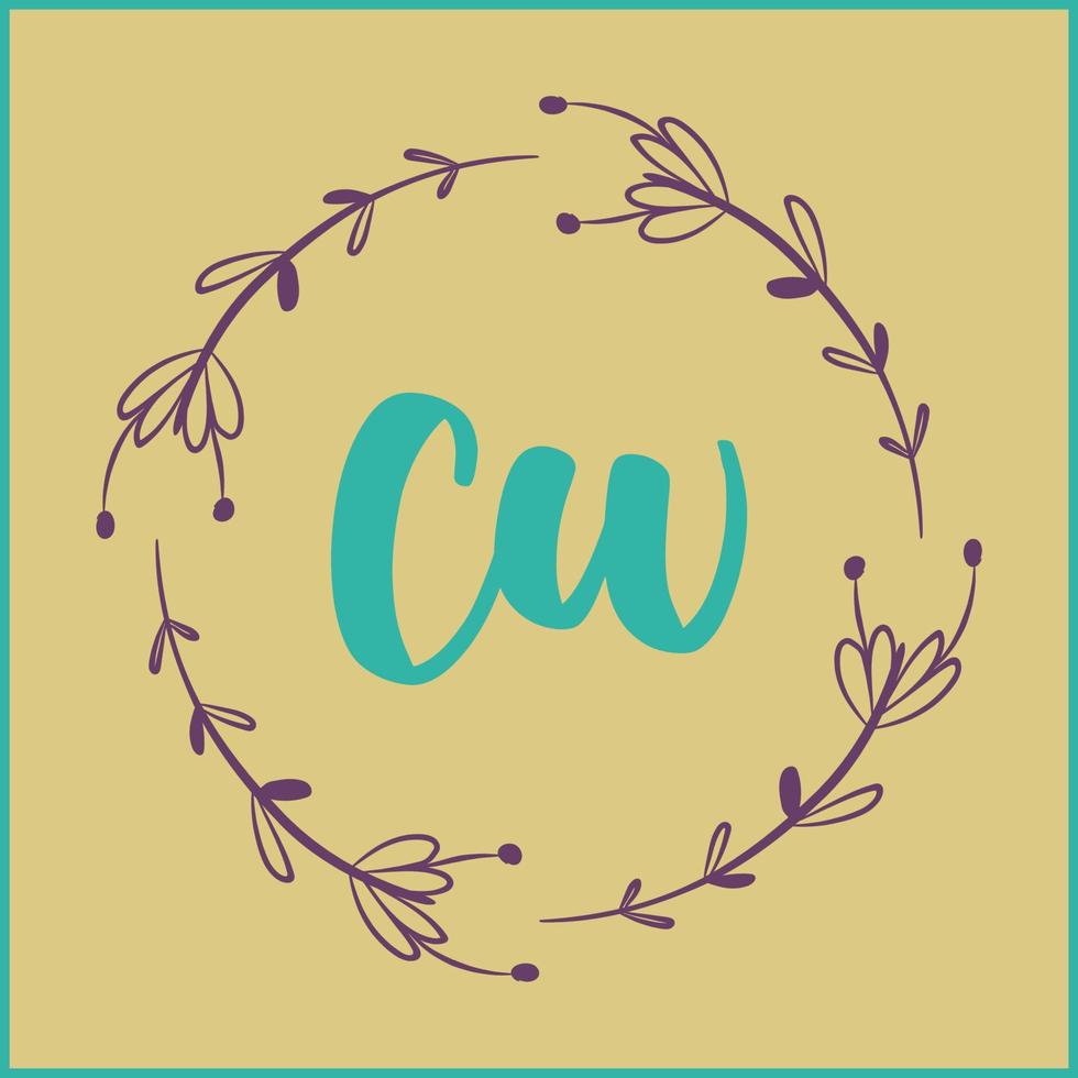 CW initial handwriting Floral  logo vector