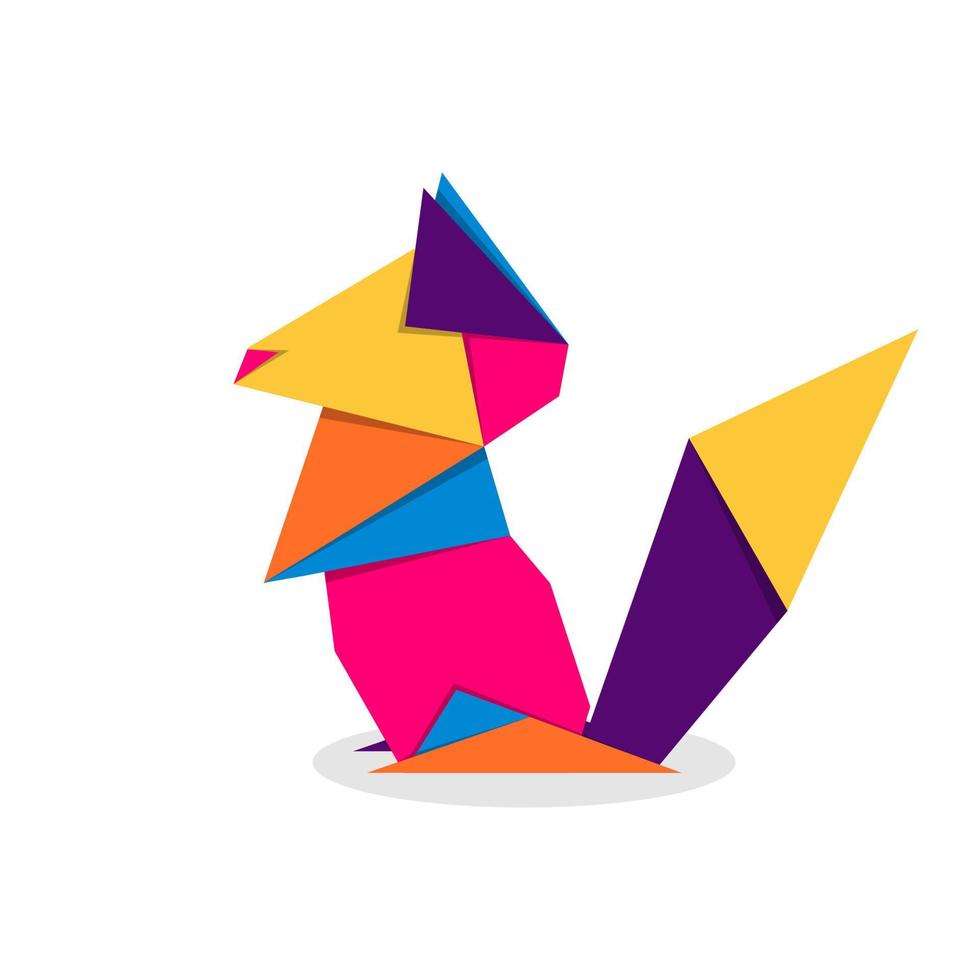 Squirrel origami. Abstract colorful vibrant squirrel logo design. Animal origami. Vector illustration