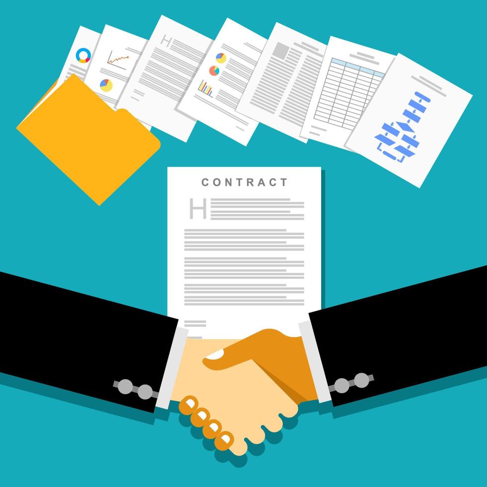 Business partnership meeting with document contracts or agreements. vector