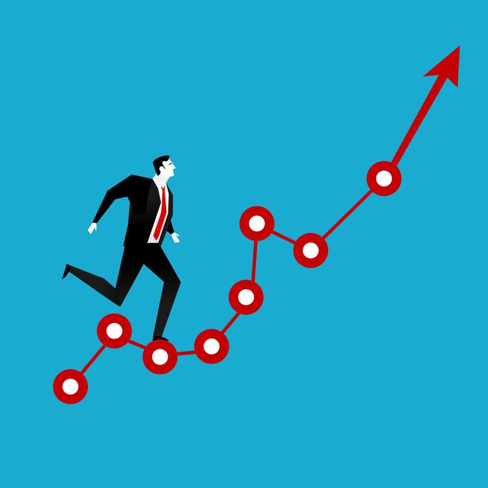 Businessman running on red arrow graph up. Business vision. vector