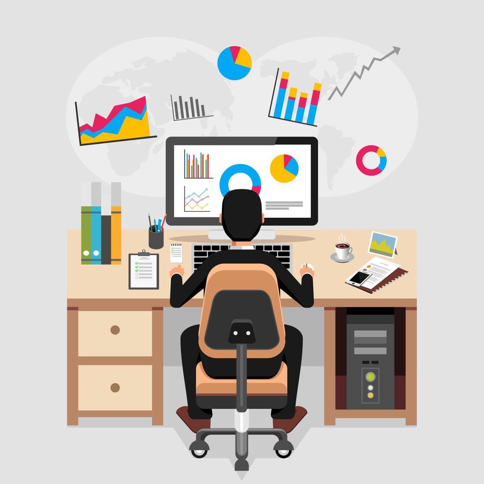 Business person working and analyzing financial statistics. Business analysis concept. vector