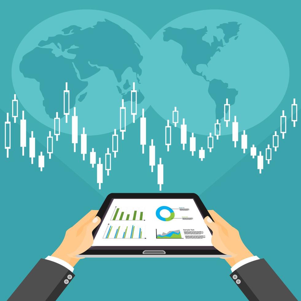 Business investment concept. Business broker analyzing stock market on the digital tablet. vector