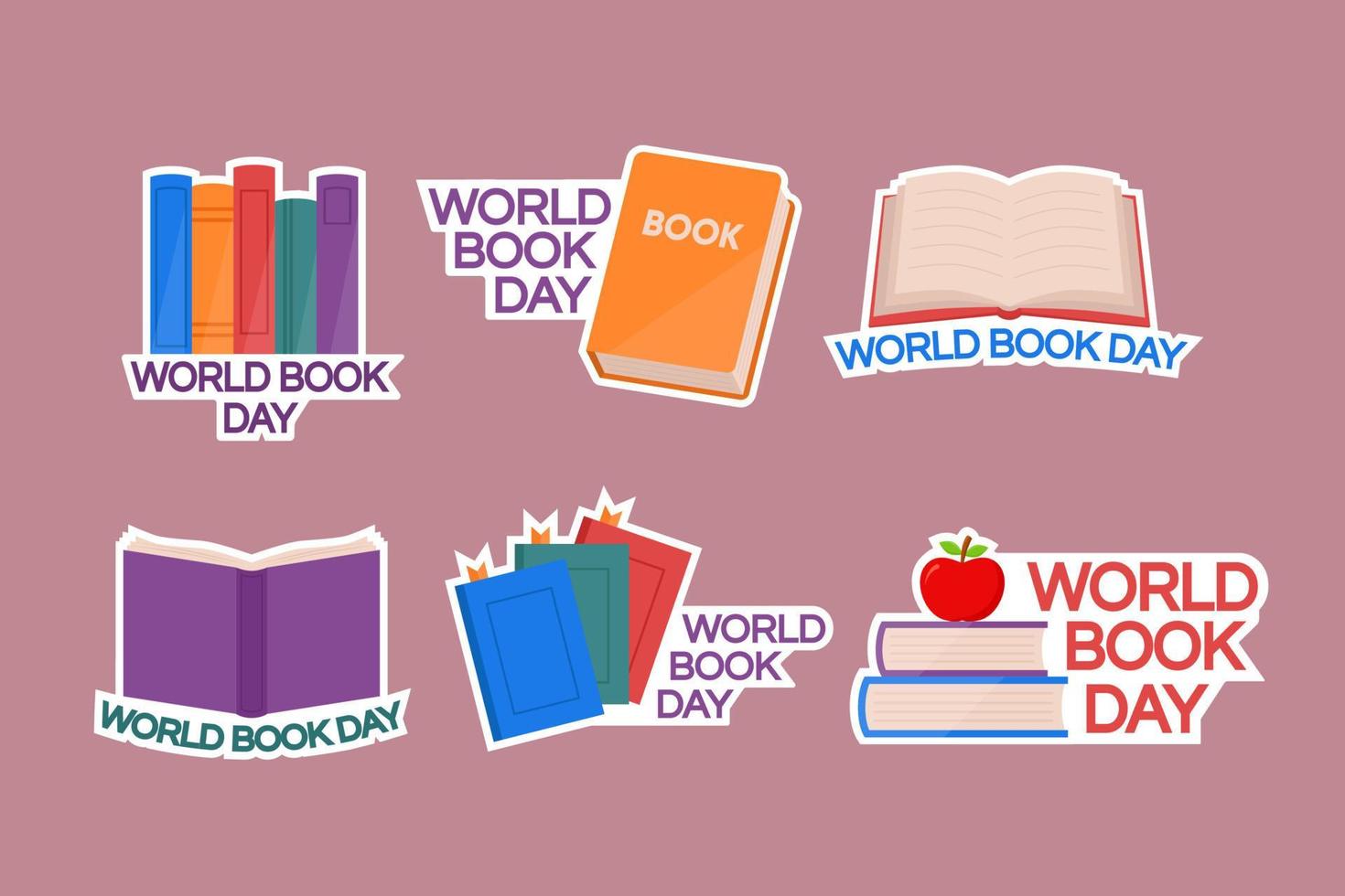 conjunto de colección de pegatinas y etiquetas del día mundial del libro vector