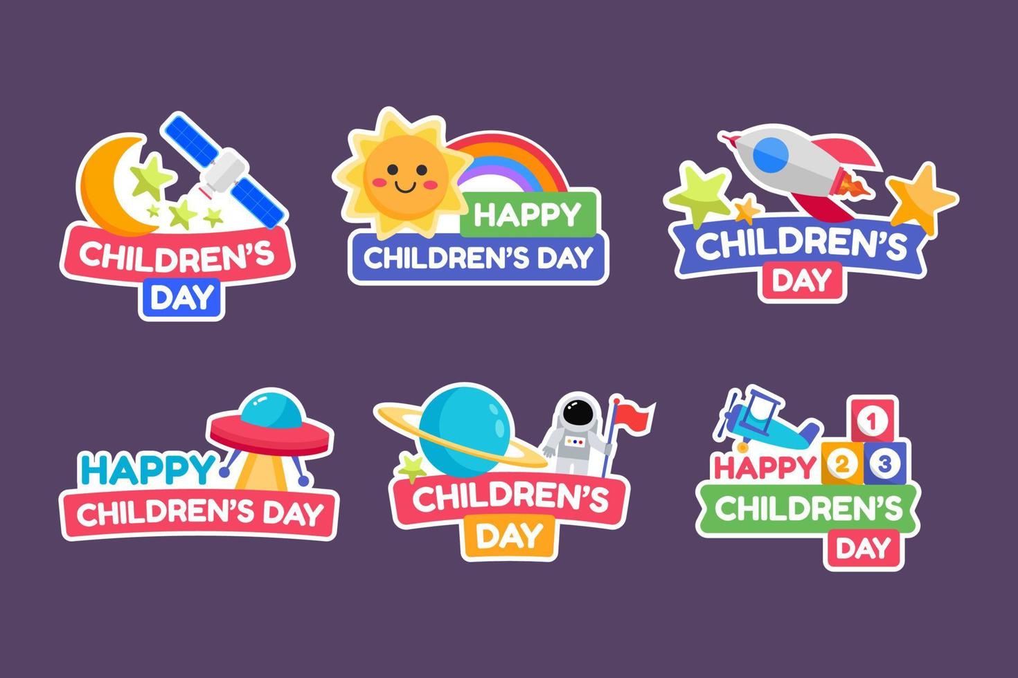 Happy Children Day Celebration Stickers Collection Set vector