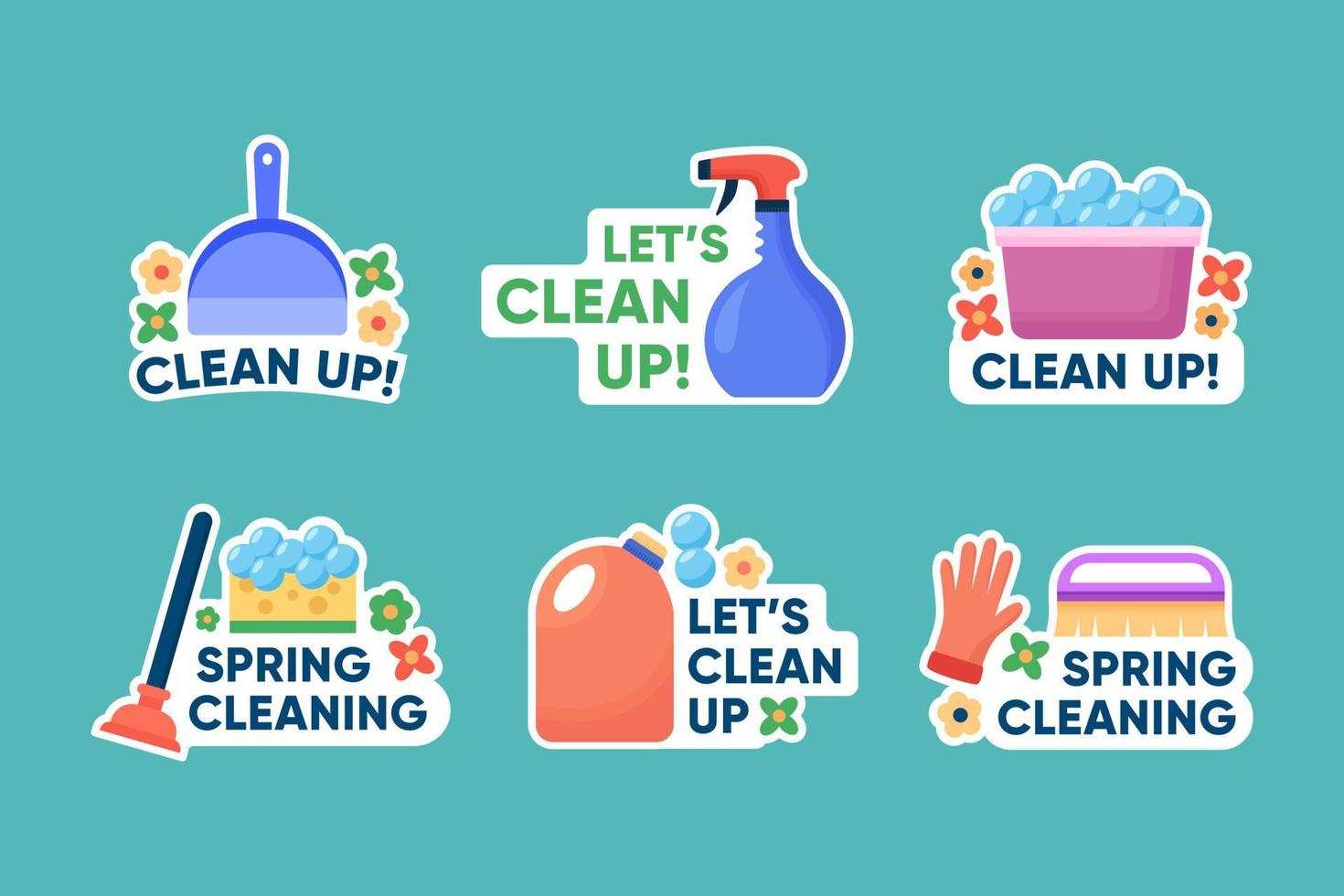 Spring Cleaning Stickers Collection Set vector