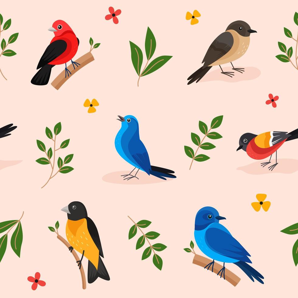 Spring Birds Seamless Pattern Background vector