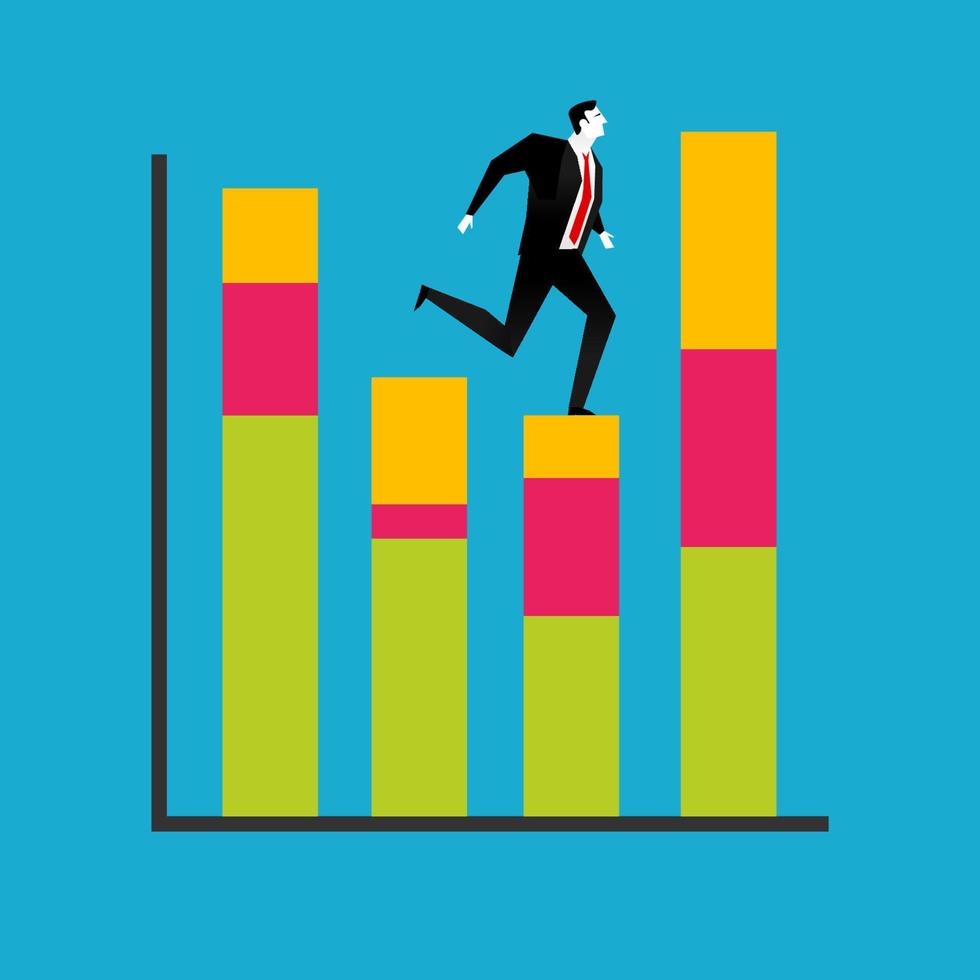 Businessman jumping on a growth chart. Business Improvement concept. vector