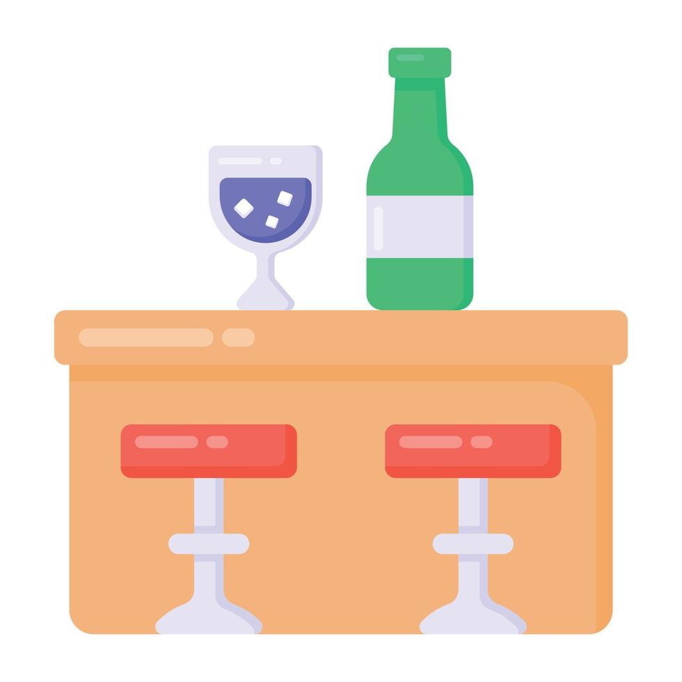 mesa y silla que denotan el mostrador de bebidas en un icono de estilo plano vector