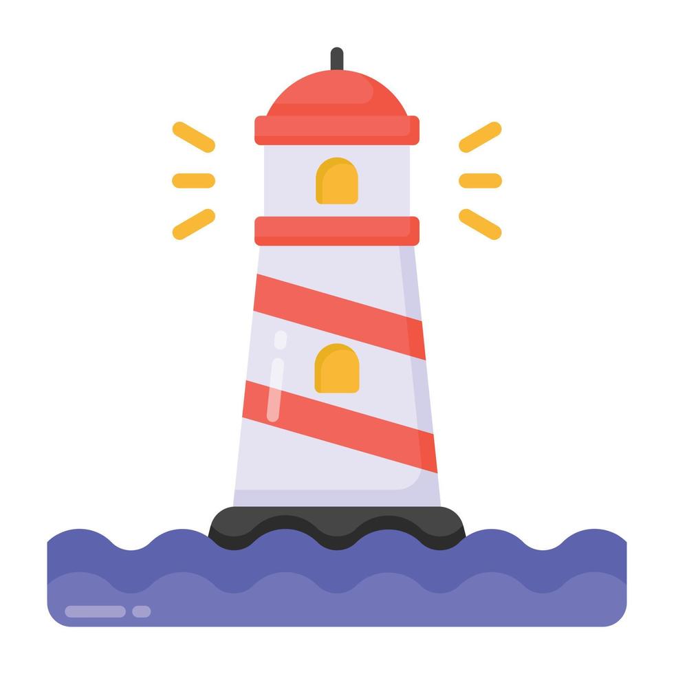 Flat style icon of lighthouse, architecture of sea tower vector