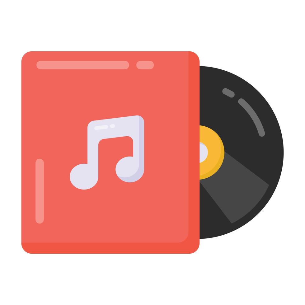 nota y disco con cinta que indica un icono plano de disco musical vector