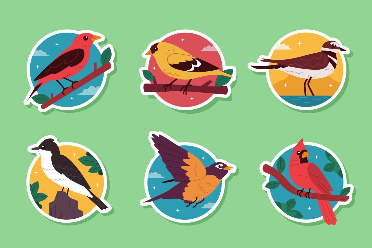 Spring Birds Sticker Set vector