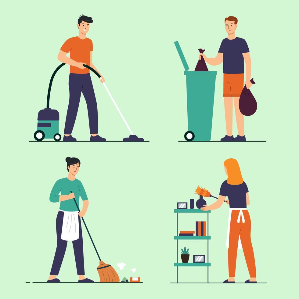 Spring Cleaning Character Set vector