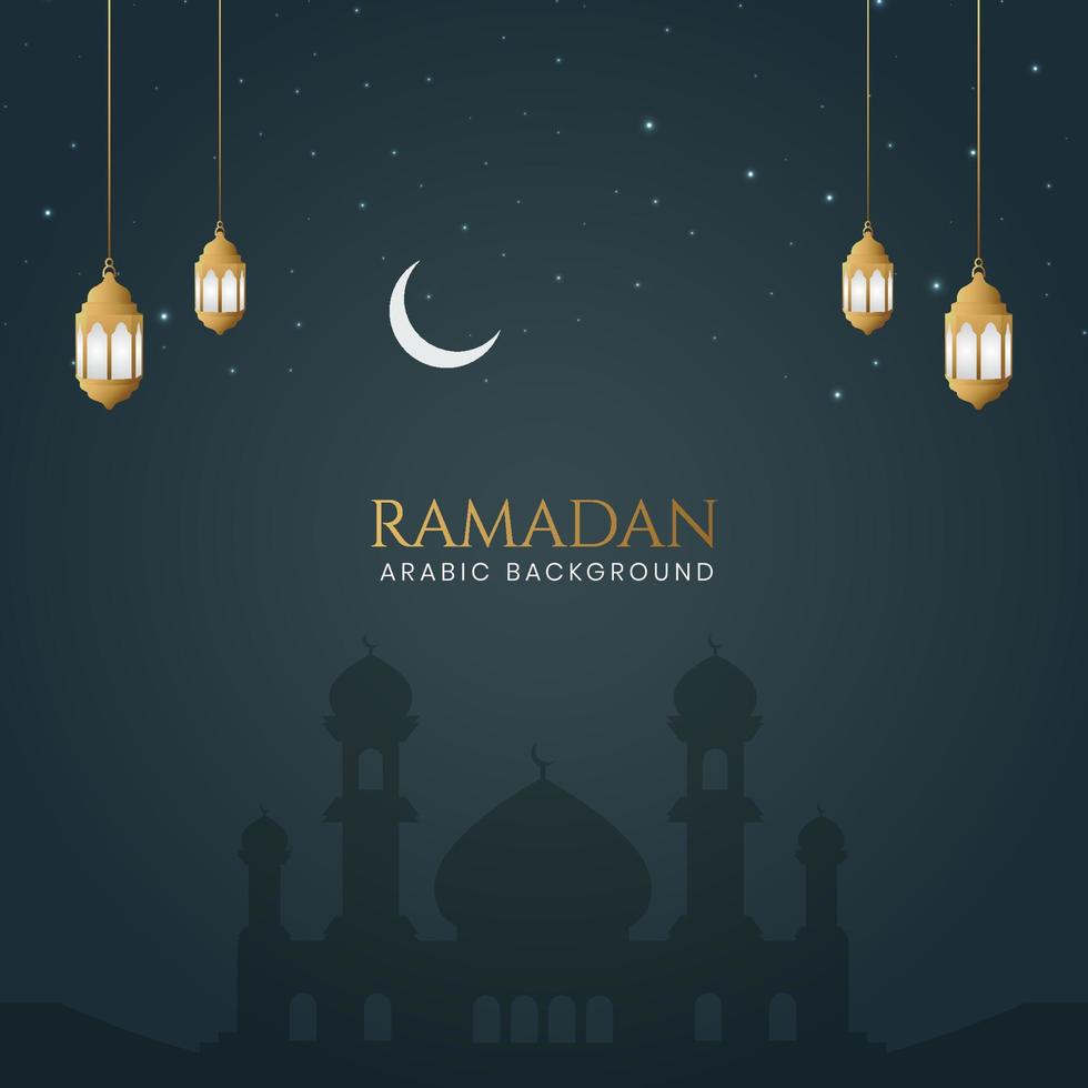 Ramadan Kareem Luxury Islamic Ornamental Background With lanterns and Mosque vector