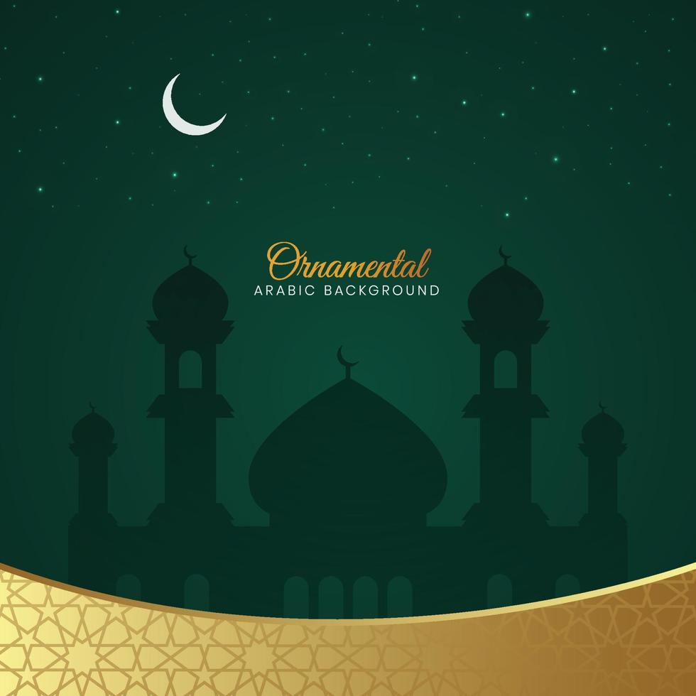 Green Luxury Islamic Ornamental Background With Arabic Pattern and Mosque vector