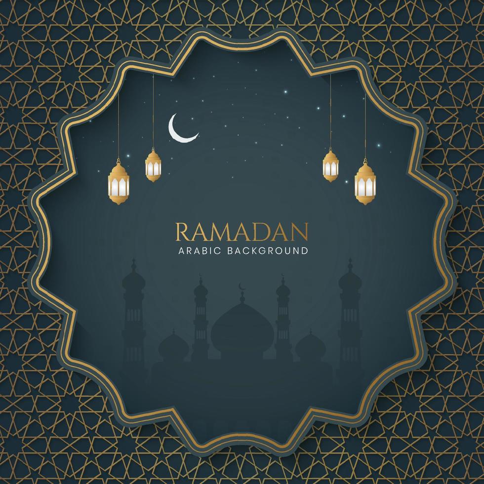 ramadan kareem fondo ornamental islámico con patrón árabe y mezquita con linternas vector