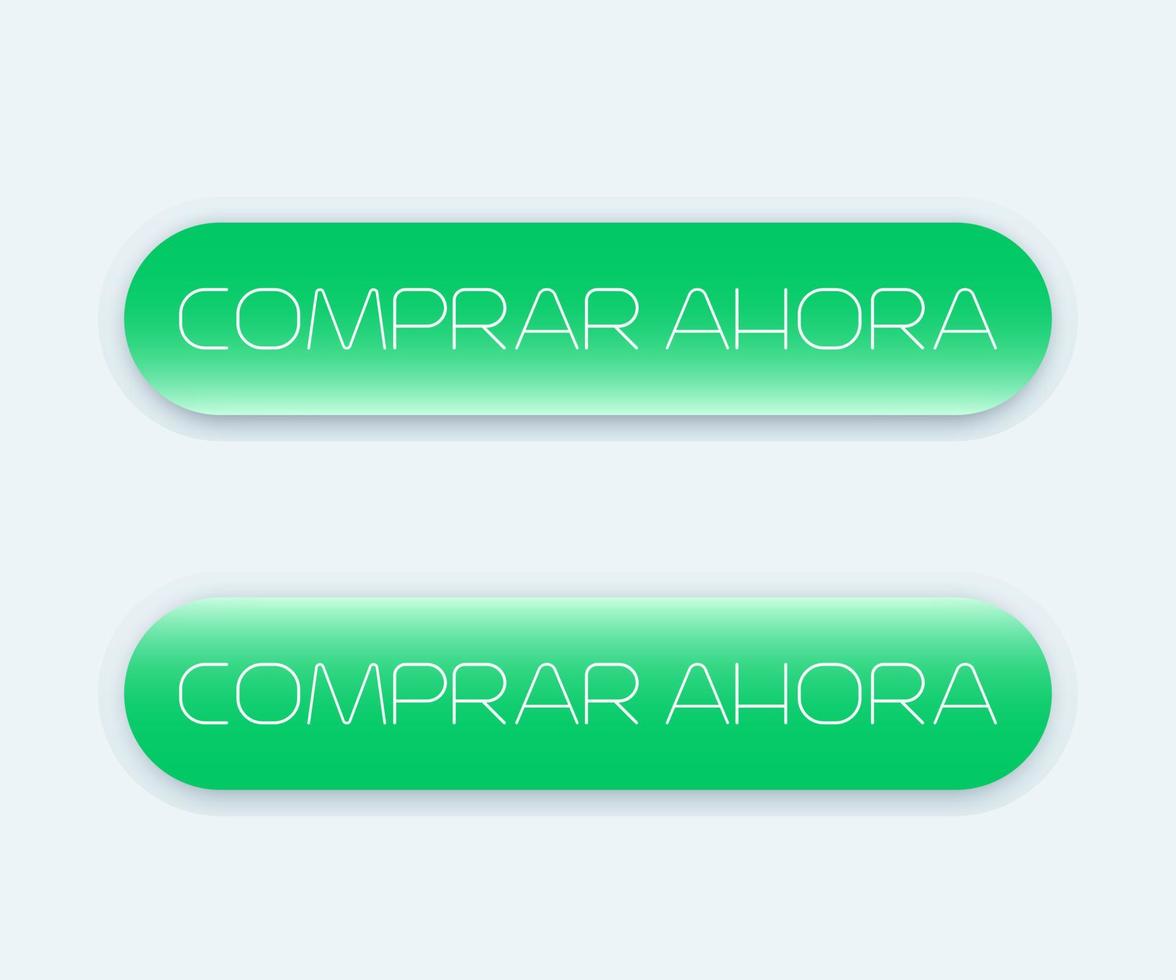 buy now button, text in spanish, green version, vector illustration