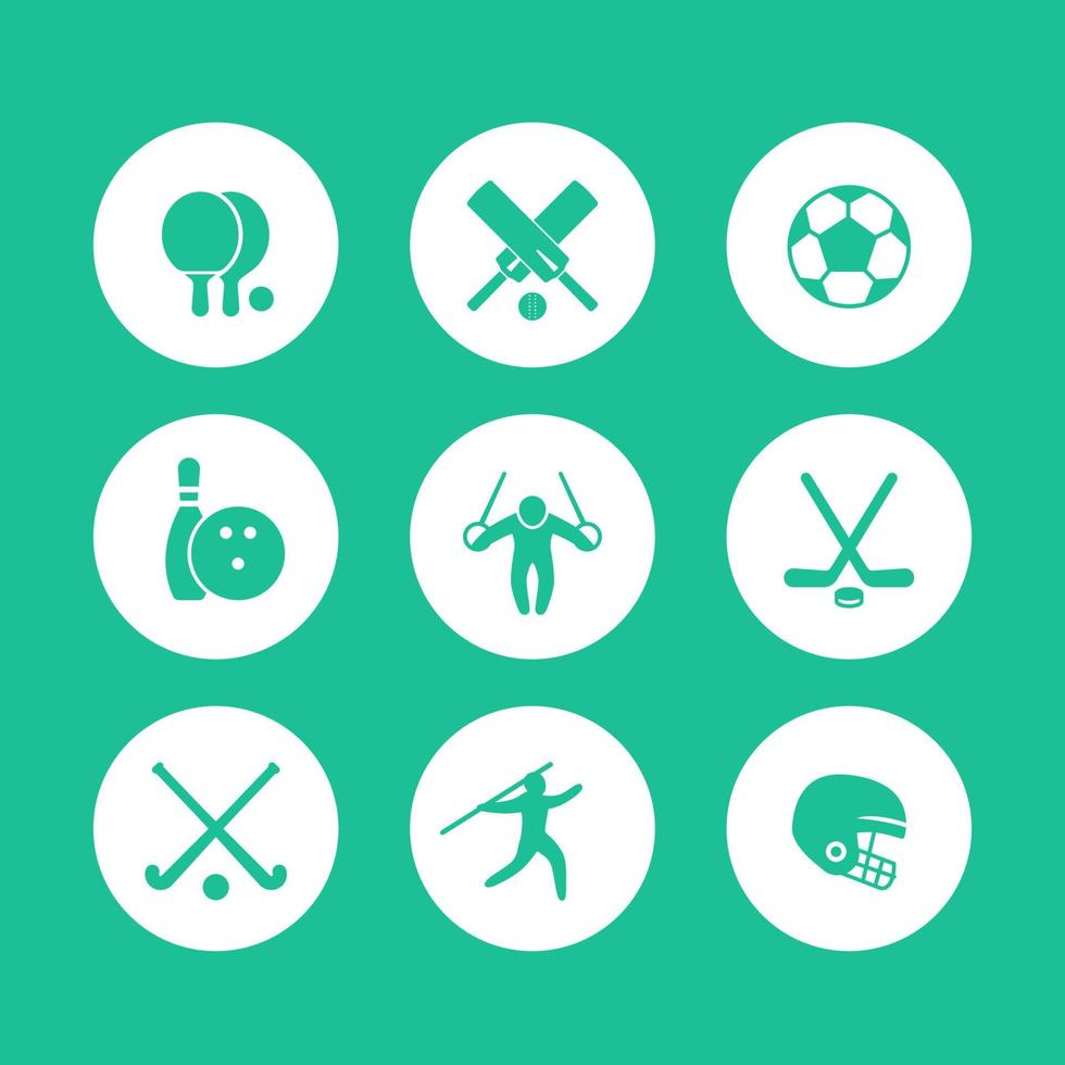 deporte, juegos, íconos de competencia, pictogramas redondos simples vector