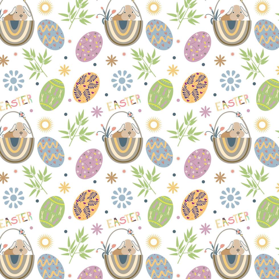 Easter eggs, bunny seamless pattern background. Abstract festive pattern for card, invitation, wallpaper, scrapbook, gift wrapping paper, textile, fabric vector