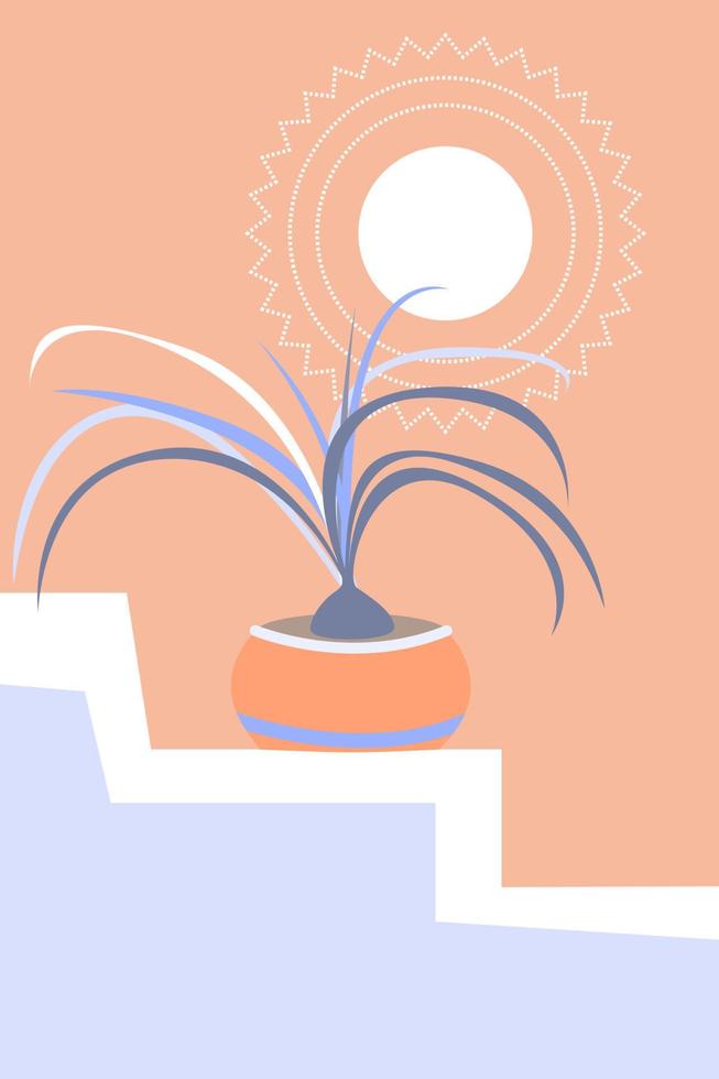 planta boho minimalista abstracta en el fondo del patrón de jarrón. vector