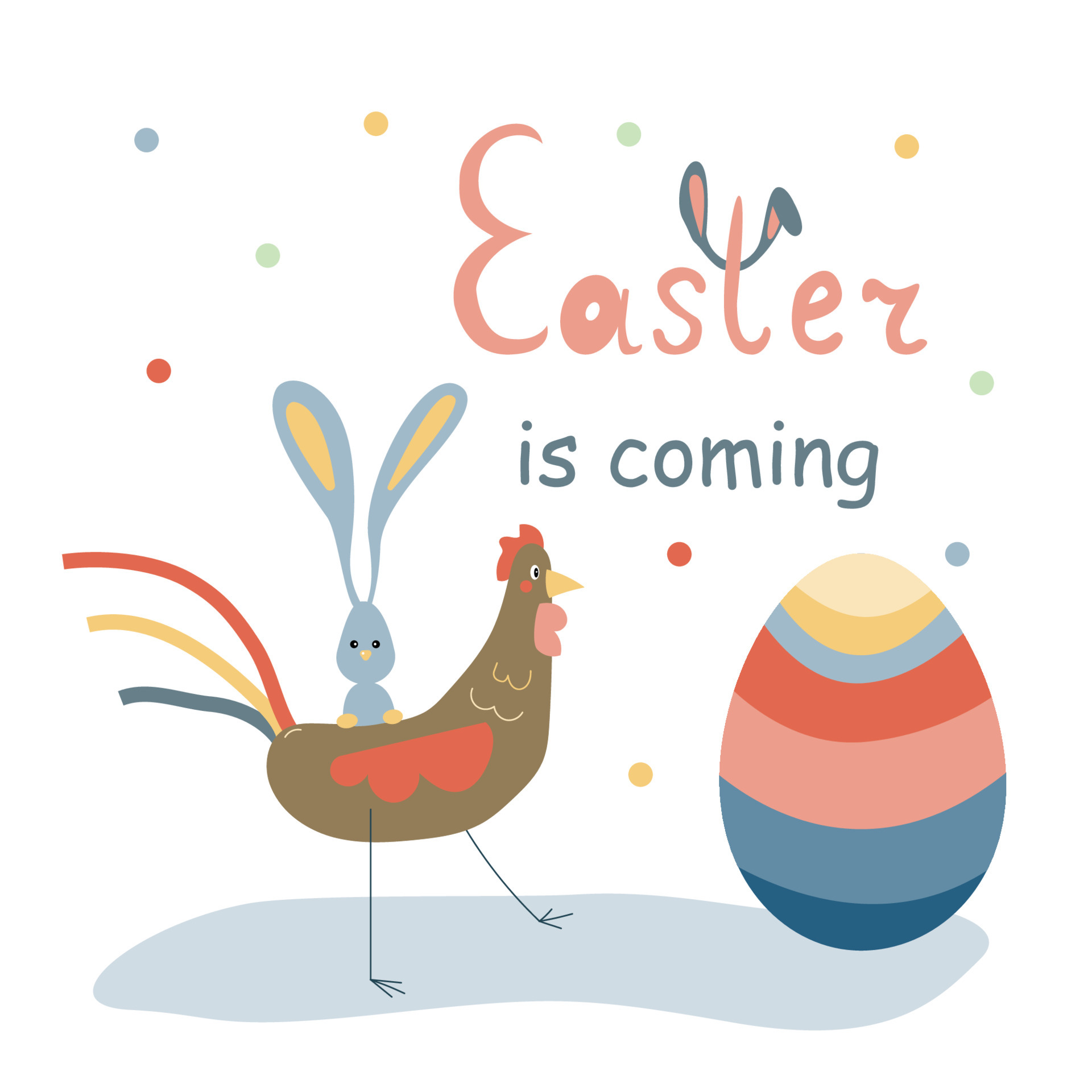 Easter is coming greetings with an cute bunny, colorful egg and an chicken.  Cartoon Characters for Easter Holiday. Vector illustration 5862784 Vector  Art at Vecteezy
