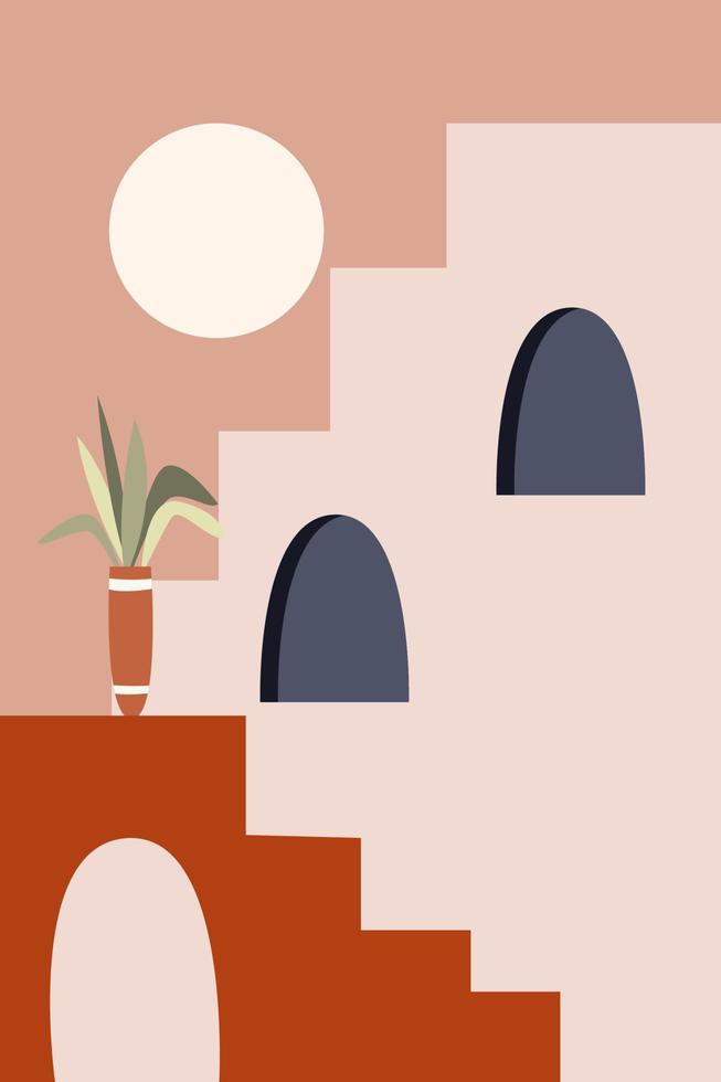 Abstract stairs poster. Vector flat cartoon iilustration