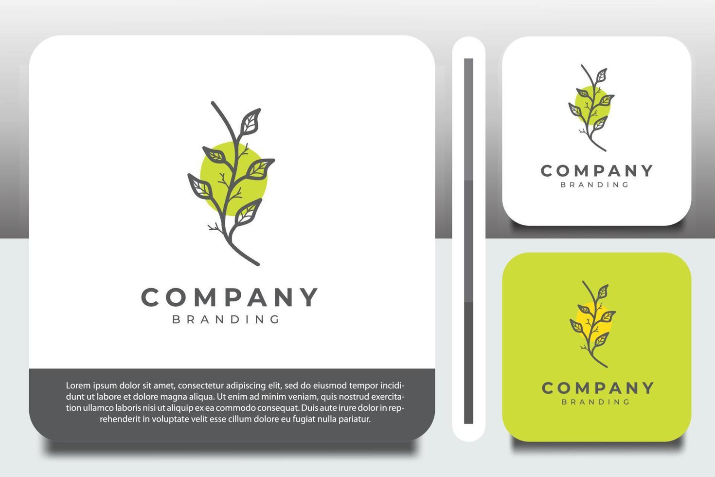 monochrome logo design template, with small tree icon outline vector