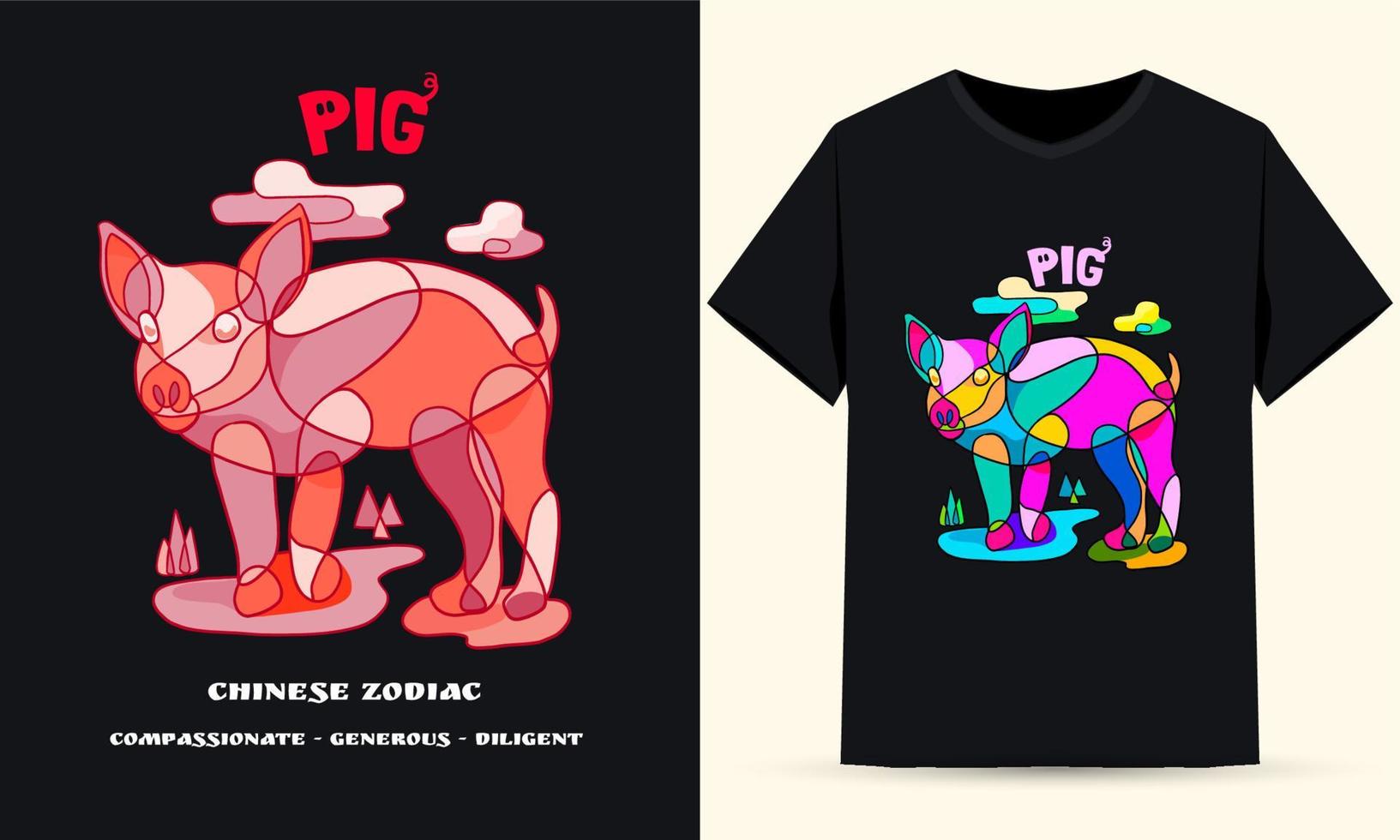 Chinese Zodiac Pig Illustration Red Color Suitable For Screen Printing vector