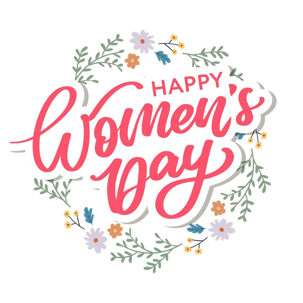 Women's Day hand drawn lettering. Red text isolated on white for postcard, poster, banner design element. Happy Women's Day script calligraphy. Ready holiday lettering design. vector