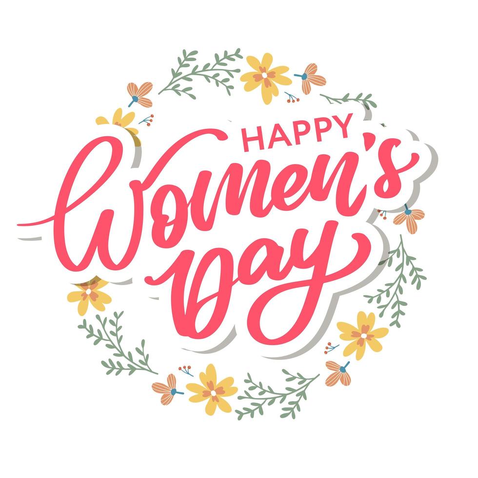 Women's Day hand drawn lettering. Red text isolated on white for postcard, poster, banner design element. Happy Women's Day script calligraphy. Ready holiday lettering design. vector
