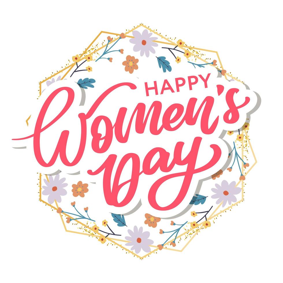 Women's Day hand drawn lettering. Red text isolated on white for postcard, poster, banner design element. Happy Women's Day script calligraphy. Ready holiday lettering design. vector