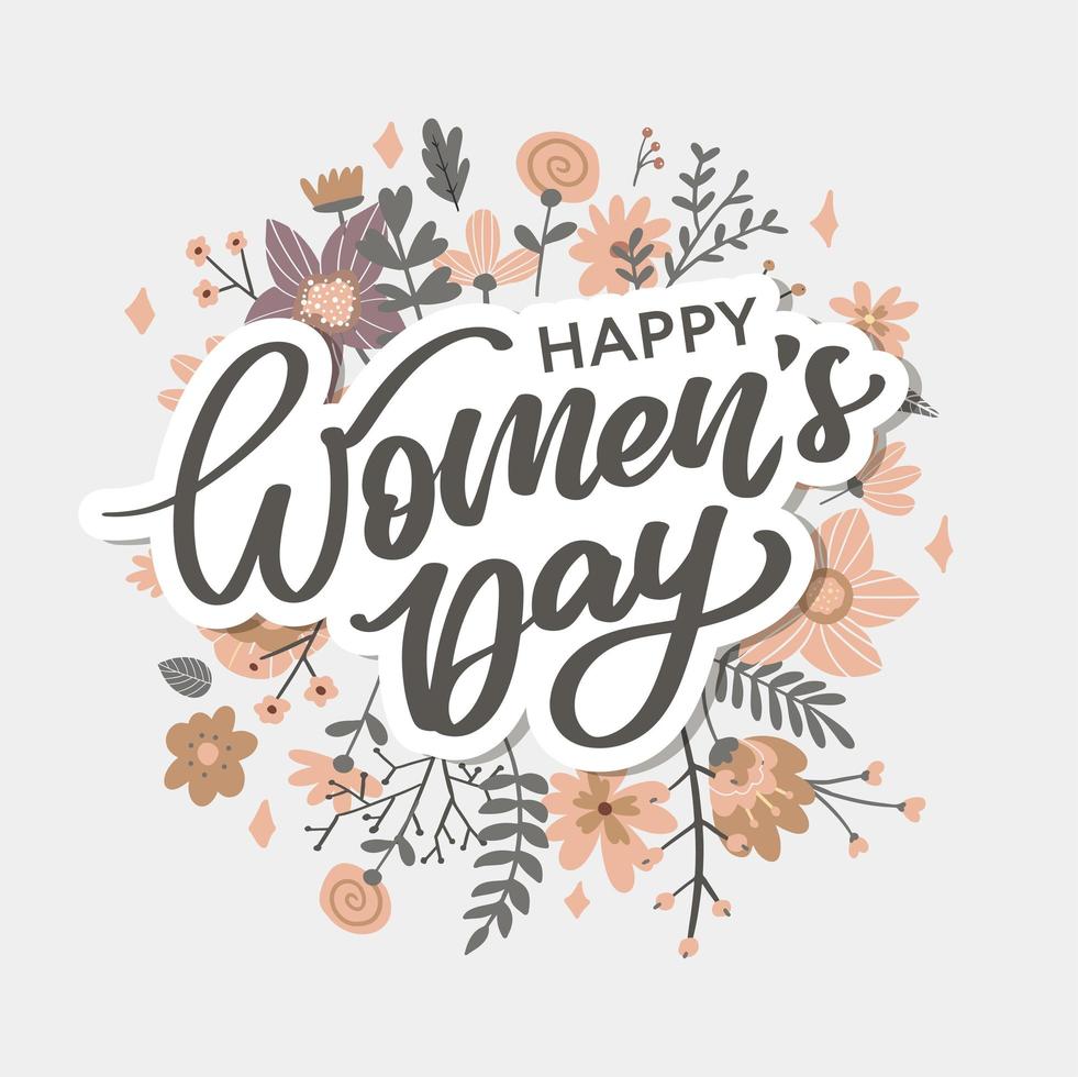 Women's Day hand drawn lettering. Red text isolated on white for postcard, poster, banner design element. Happy Women's Day script calligraphy. Ready holiday lettering design. vector