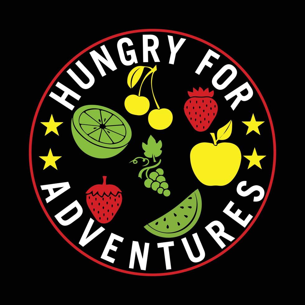 camisa de aventura con vector de frutas saludables y orgánicas. camiseta de aventura y viaje.