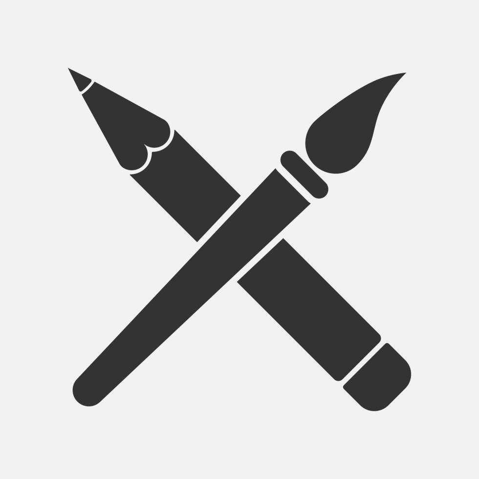 Pencil and paintbrush vector icon isolated on white background. Art symbol