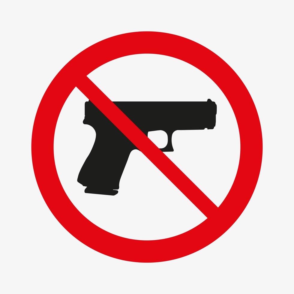 No gun sign. Using weapon prohibited. Banned, forbidden red circle sign. Vector silhouette of gun.