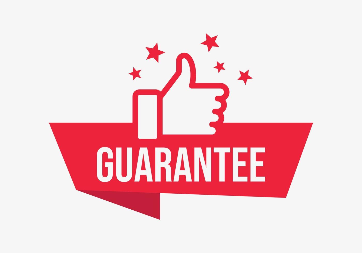 Guarantee label icon. Vector illustration. Red vector banner with thumbs up and stars