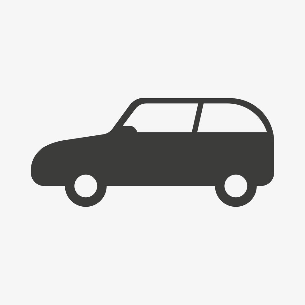 Simple black vector icon of a car isolated on white background. Hatchback car icon. Small automobile pictogram