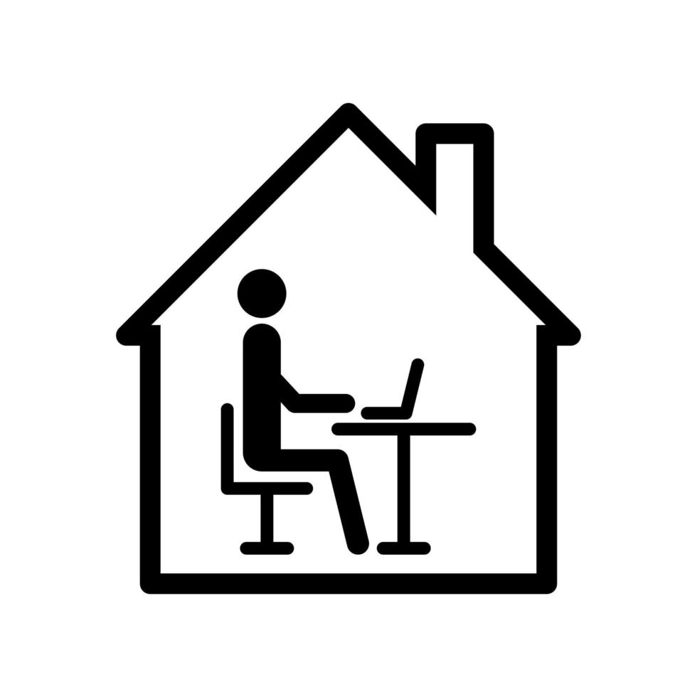 concepto de icono de oficina en casa. hombre que trabaja en la computadora en la ilustración de vector de casa aislada sobre fondo blanco